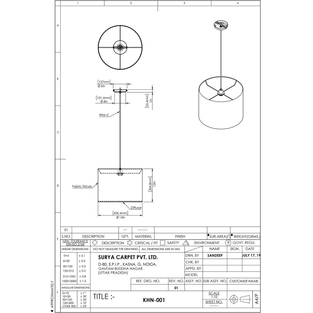 Surya Kohen KHN-001 Transitional Pendant Light - Fifth and Modern