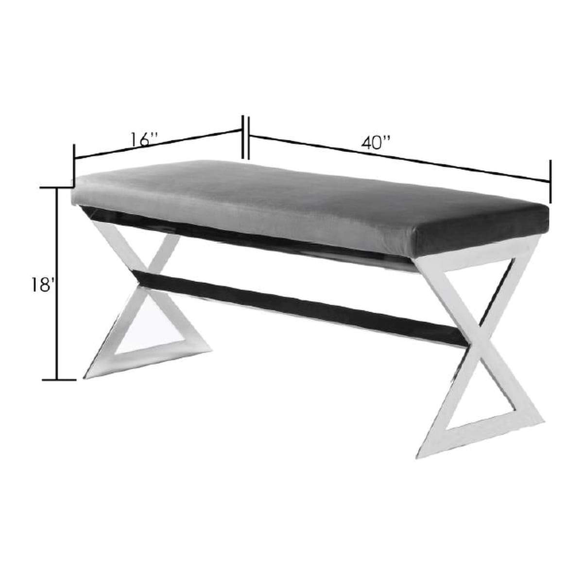 Surya Luster LST-001 Modern Upholstered Bench -Handcrafted, Medium Gray - Fifth and Modern