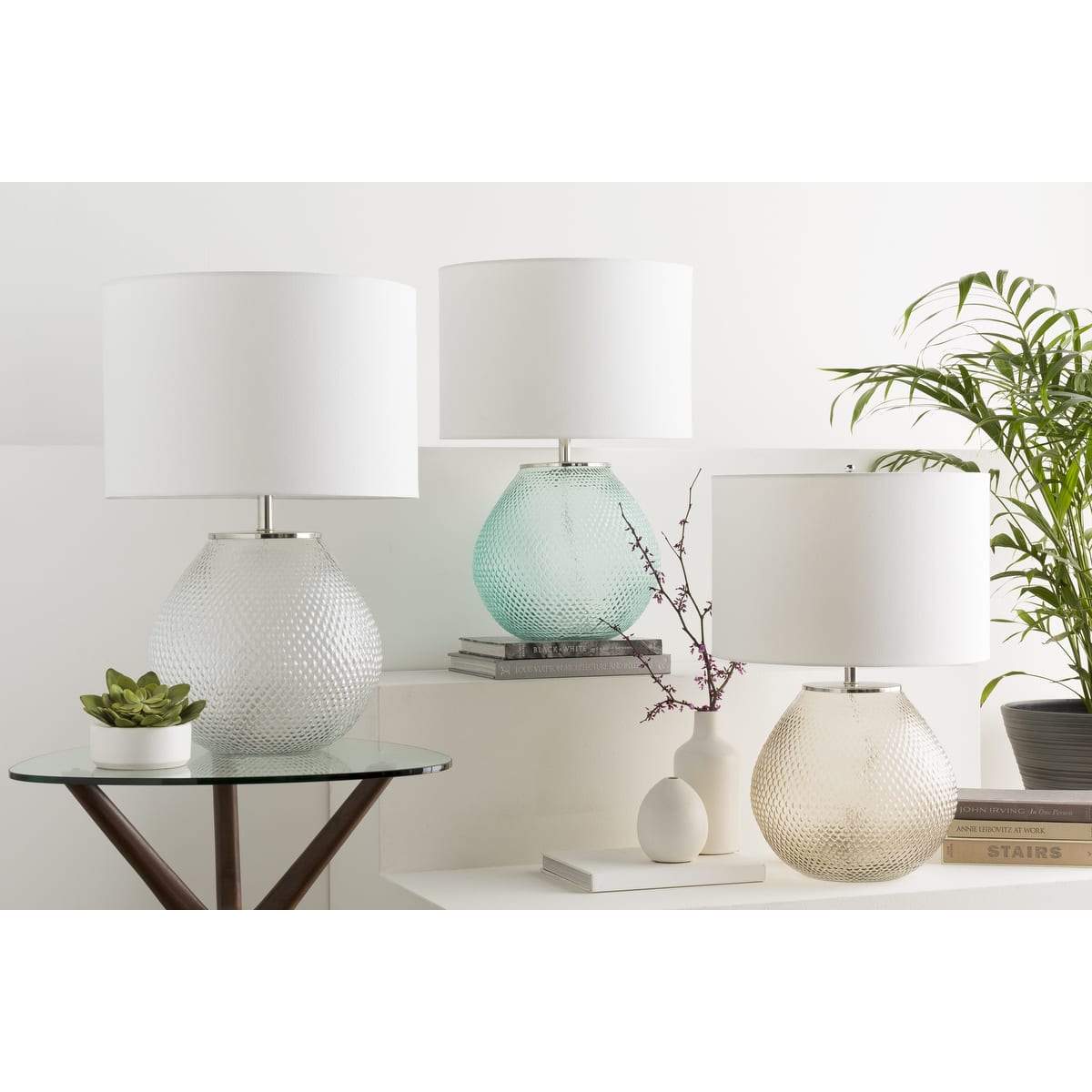 Surya Arlo RLO-001 Transitional Table Lamp -Medium Gray, Glazed Glass - Fifth and Modern