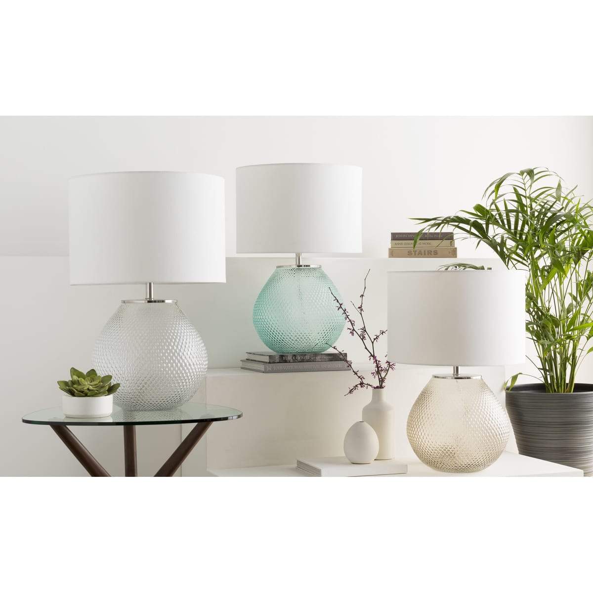 Surya Arlo RLO-001 Transitional Table Lamp -Medium Gray, Glazed Glass - Fifth and Modern