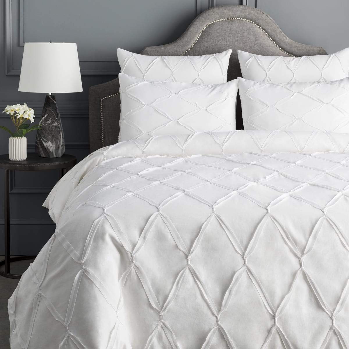 Surya Aiken AIK-9002 Duvet Bedding Set -White - Fifth and Modern