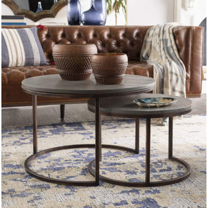 Surya Aaron ARN-001 Accent Nesting Table Set -Handcrafted, Wood Top, Metal Base - Fifth and Modern