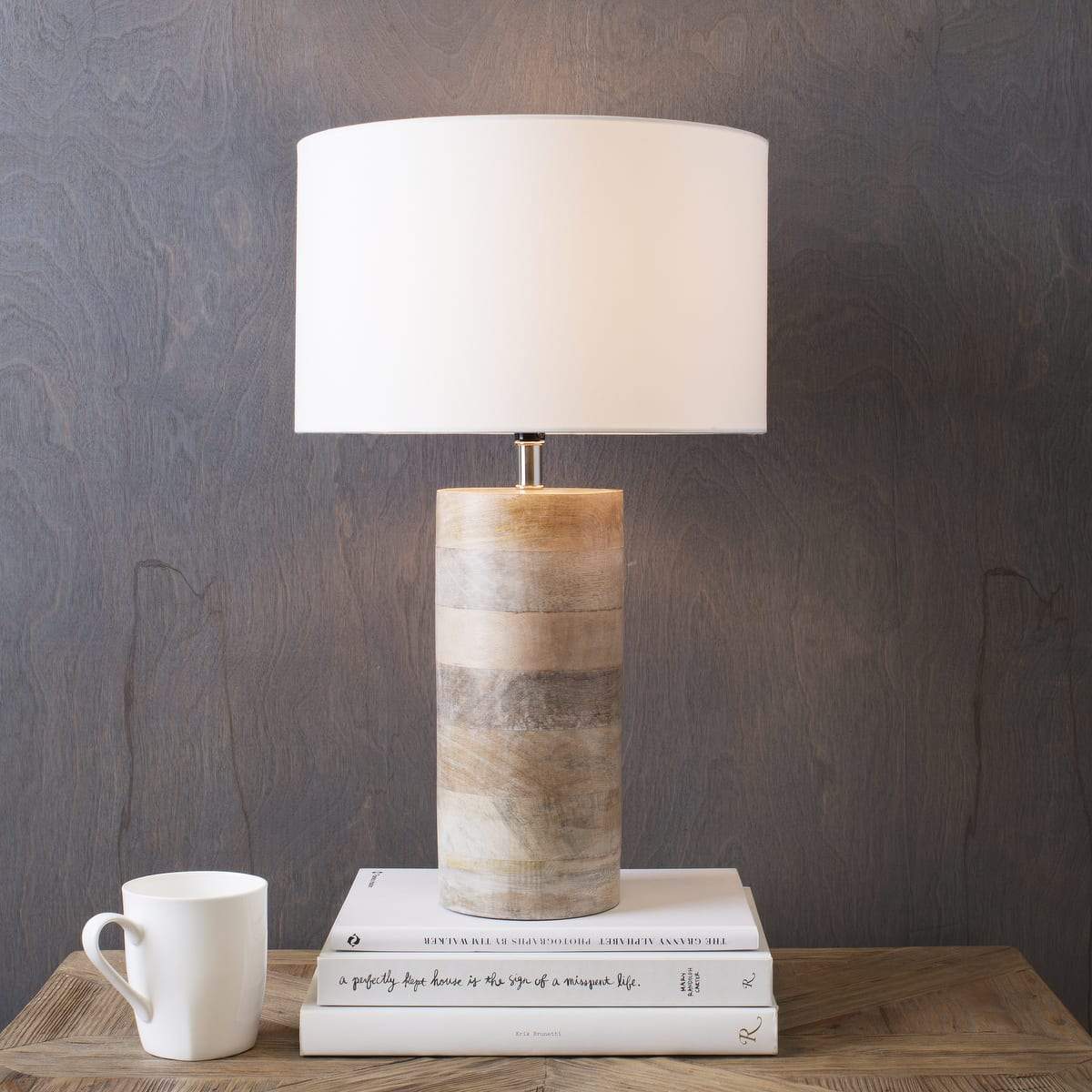 Surya Arbor ARR-970 Transitional Table Lamp -Hand Finished, Bleached Wood Body - Fifth and Modern