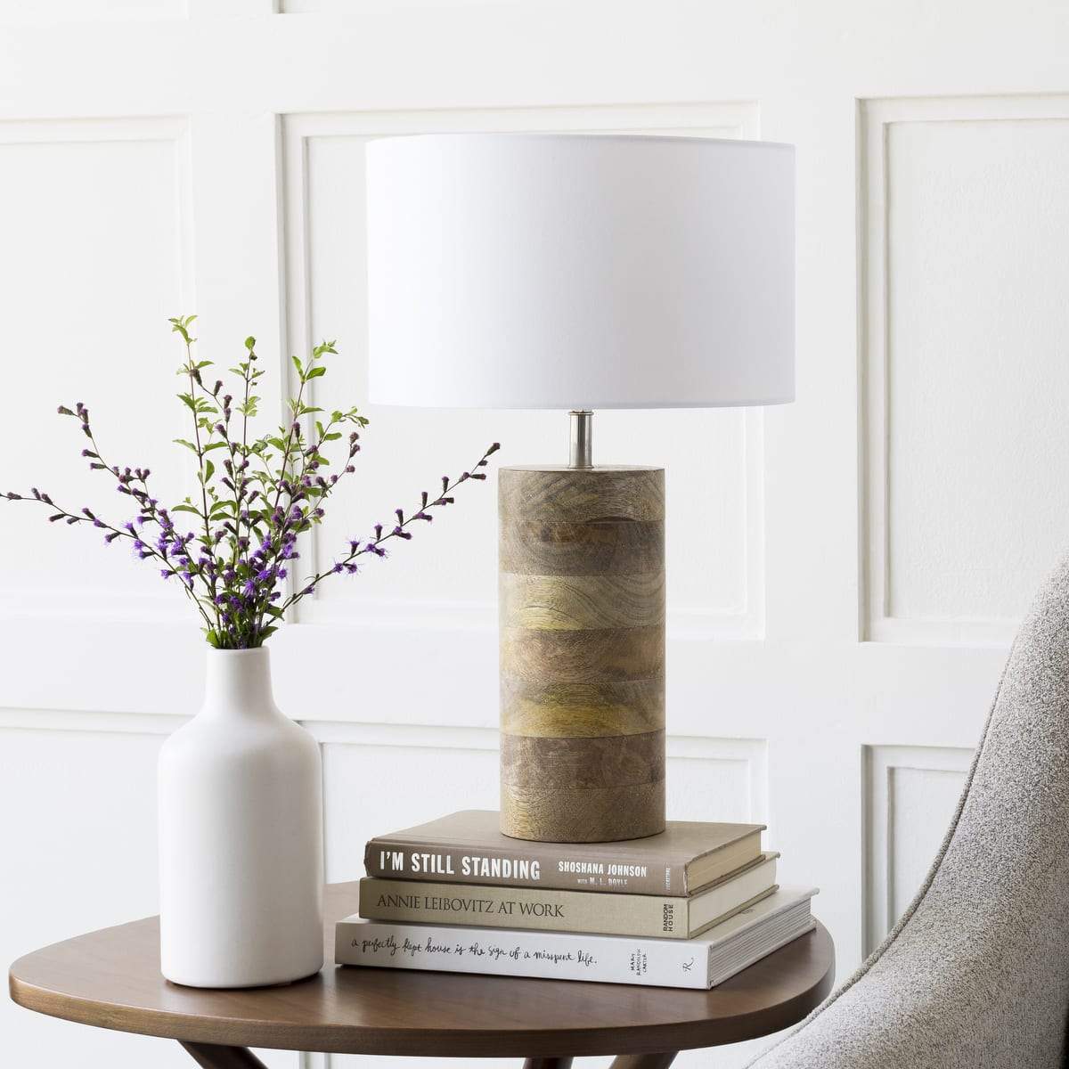 Surya Arbor ARR-970 Transitional Table Lamp -Hand Finished, Bleached Wood Body - Fifth and Modern