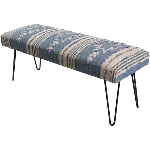 Surya Batu BATU-001 Upholstered Bench -Cotton, Dark Blue, Cream, White - Fifth and Modern