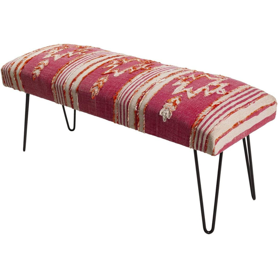 Surya Batu BATU-002 Upholstered Bench -Cotton, Bright Pink, Blush, White, Bright Orange - Fifth and Modern