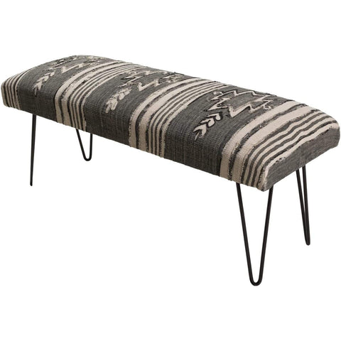 Surya Batu BATU-003 Upholstered Bench -Cotton, Charcoal, Medium Gray, Black, White - Fifth and Modern