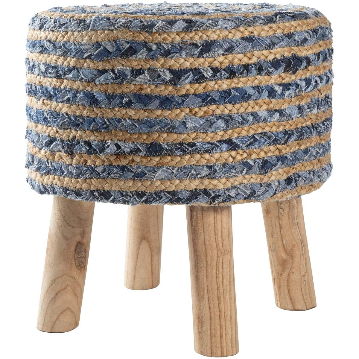 Surya Cambrai CBI-001 Handcrafted Stool / Footstool -Denim - Fifth and Modern