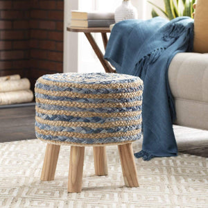 Surya Cambrai CBI-001 Handcrafted Stool / Footstool -Denim - Fifth and Modern