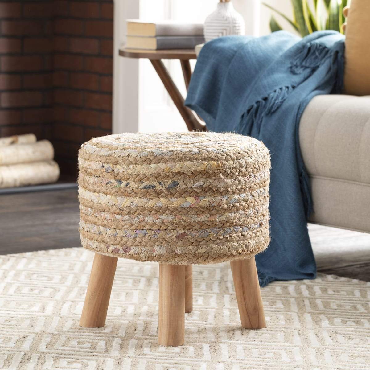 Surya Cambrai CBI-003 Handcrafted Stool / Footstool -Wheat - Fifth and Modern