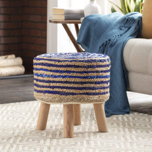 Surya Cambrai CBI-004 Handcrafted Stool / Footstool -Navy - Fifth and Modern