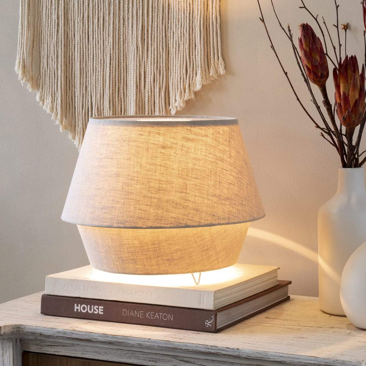 Surya Campos CMO-002 Modern Table Lamp -Beige Fabric Body - Fifth and Modern