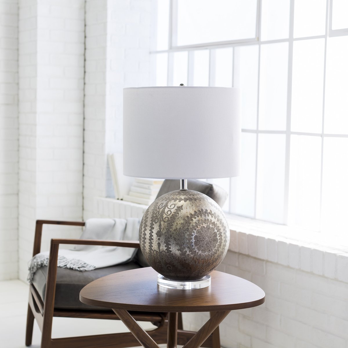 Surya Constancce COC-001 Updated Traditional Table Lamp -Silver Etched Glass Body - Fifth and Modern