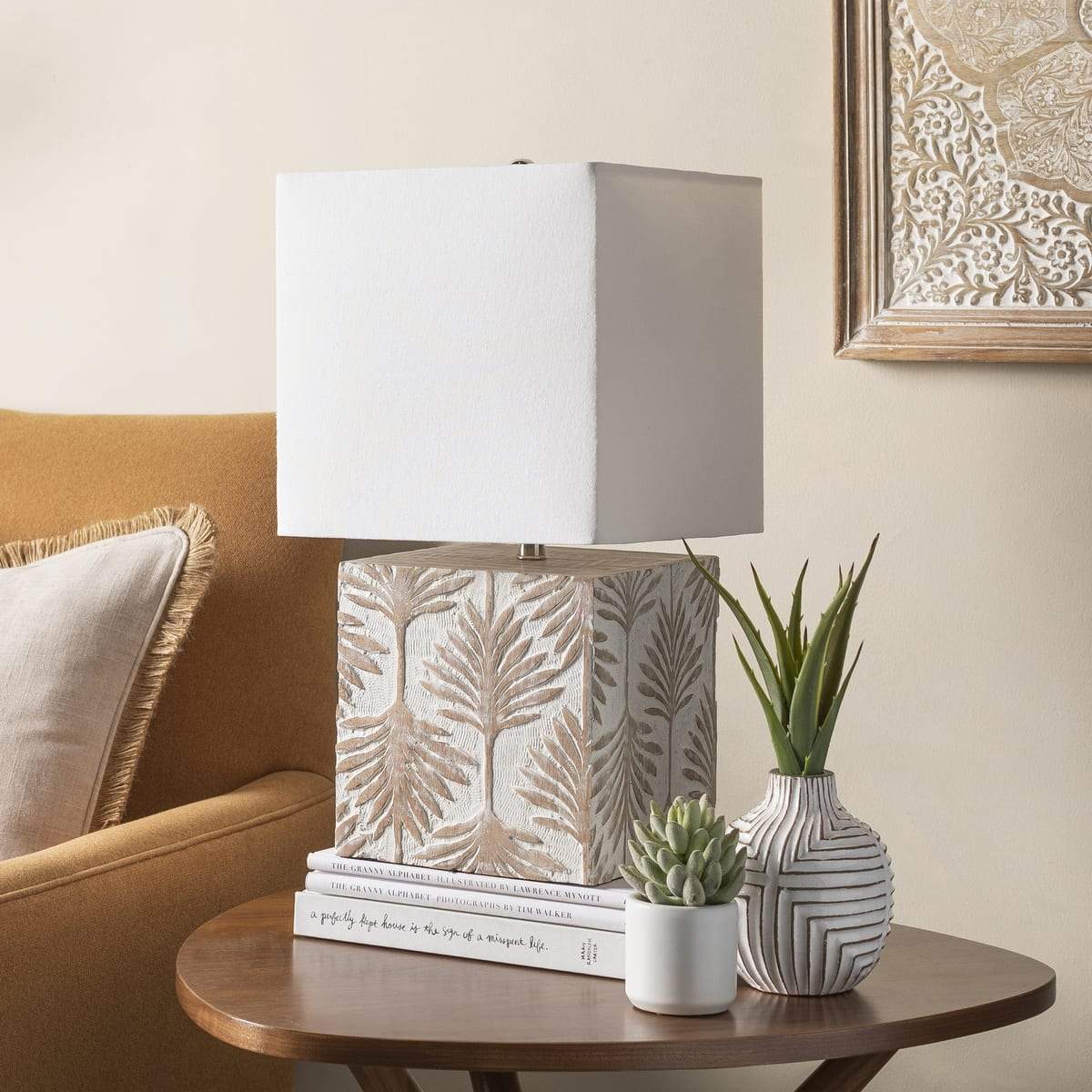 Surya Dax DAX-002 Transitional Table Lamp -White Distressed Wood Body - Fifth and Modern