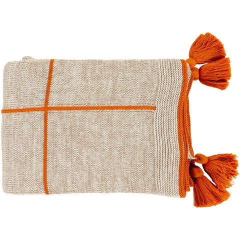 Surya Fleck FCK-1000  Solid & Border Knitted Cotton Throw Blanket - Fifth and Modern