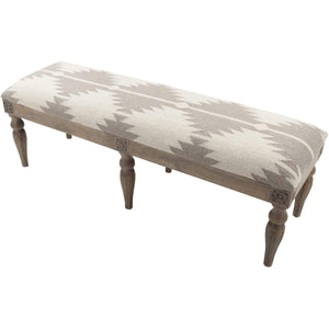 Surya James FL-1175 Upholstered Bench -Bohemian, Wool, Handwoven, Wood Base, Medium Gray/Camel - Fifth and Modern