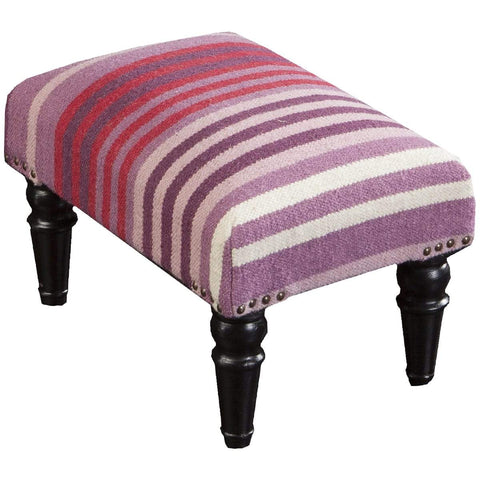 Surya Happy Cottage FL-1006 Handcrafted Footstool -Wool Upholstered, Wood Base - Fifth and Modern