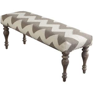 Surya Frontier FL-1029 Upholstered Bench -Wool, Wood Base, Cream, Taupe - Fifth and Modern