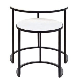 Surya Hearthstone HTS-001 Accent Nesting Table Set -Ivory, Marble Top, Black, Metal Base - Fifth and Modern