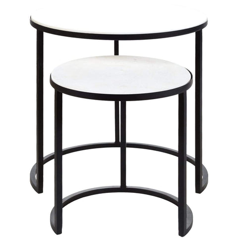 Surya Hearthstone HTS-001 Accent Nesting Table Set -Ivory, Marble Top, Black, Metal Base - Fifth and Modern