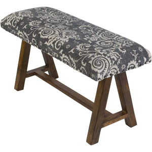 Surya Kanpur KANP-004 Bohemian Upholstered Bench -Cotton Top, Wood Base, Black/White - Fifth and Modern