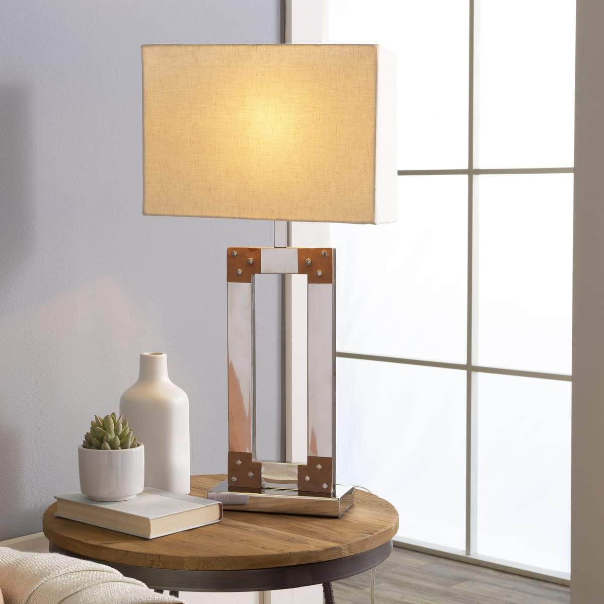 Surya Kaison KAO-002 Modern Table Lamp -Polished Nickel Metallic Base - Fifth and Modern