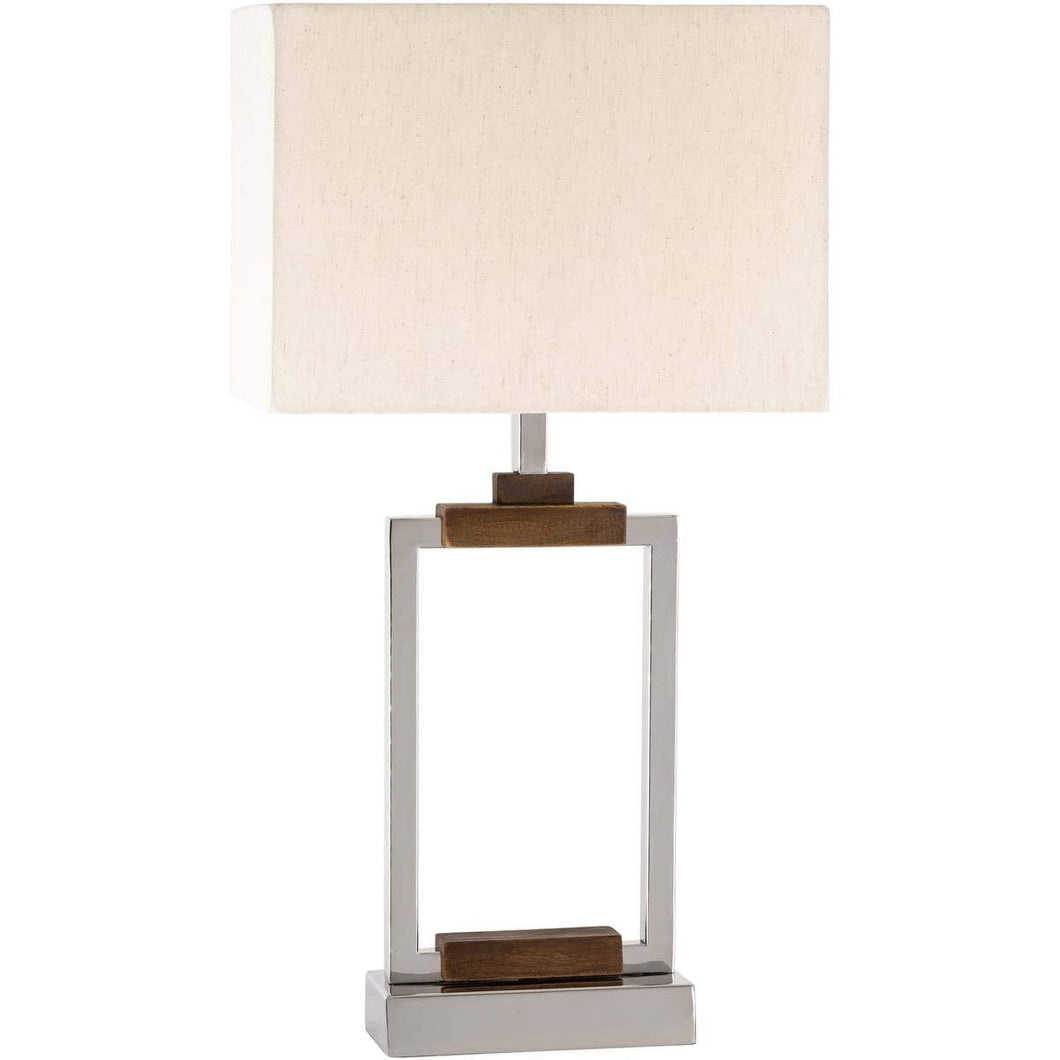 Surya Lilah LIH-002 Modern Table Lamp -Silver Metallic and Wood - Fifth and Modern