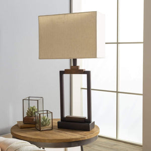 Surya Lilah LIH-001 Modern Table Lamp -Polished Metal and Wood Body - Fifth and Modern