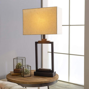 Surya Lilah LIH-001 Modern Table Lamp -Polished Metal and Wood Body - Fifth and Modern