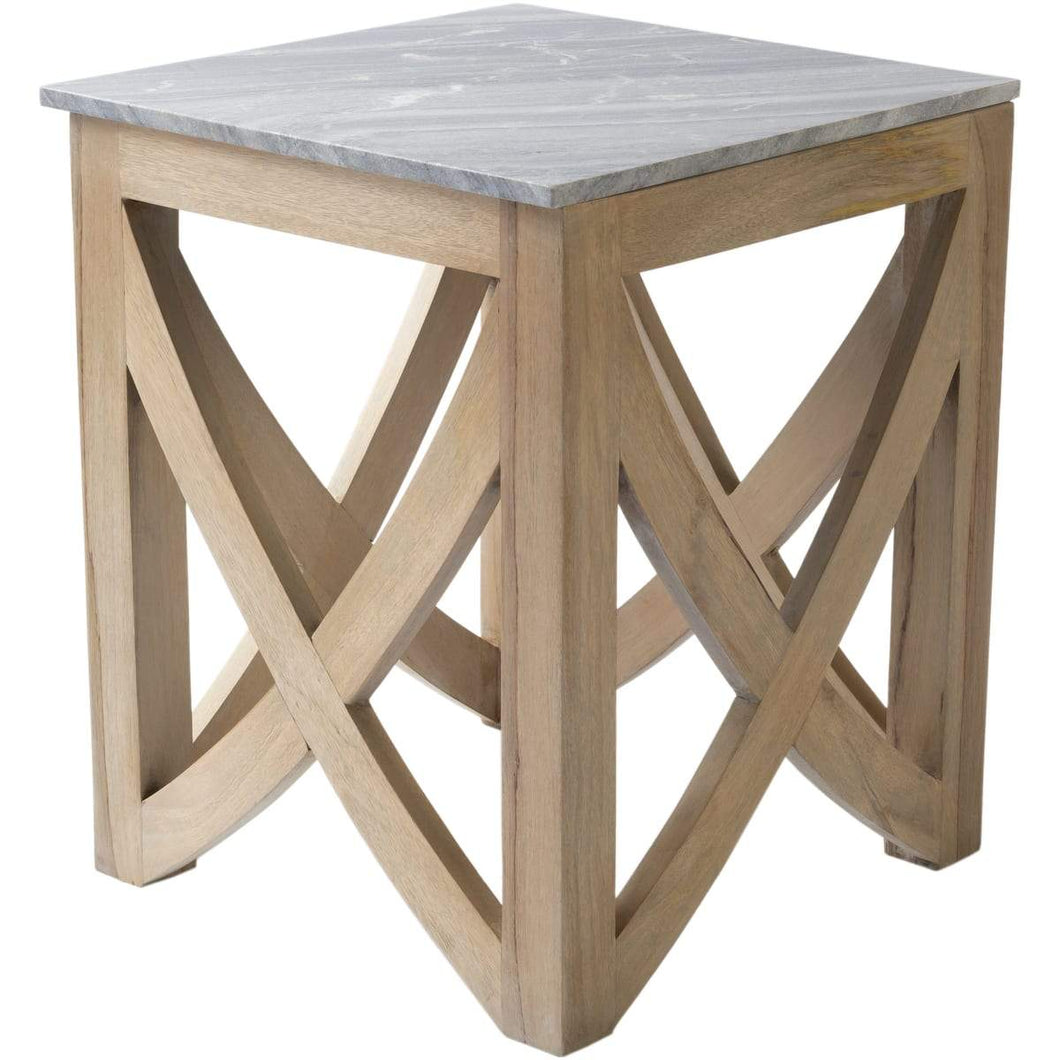 Surya Logan LOG-001 Transitional End Table -Handcrafted, Marble Top, Wood Base - Fifth and Modern