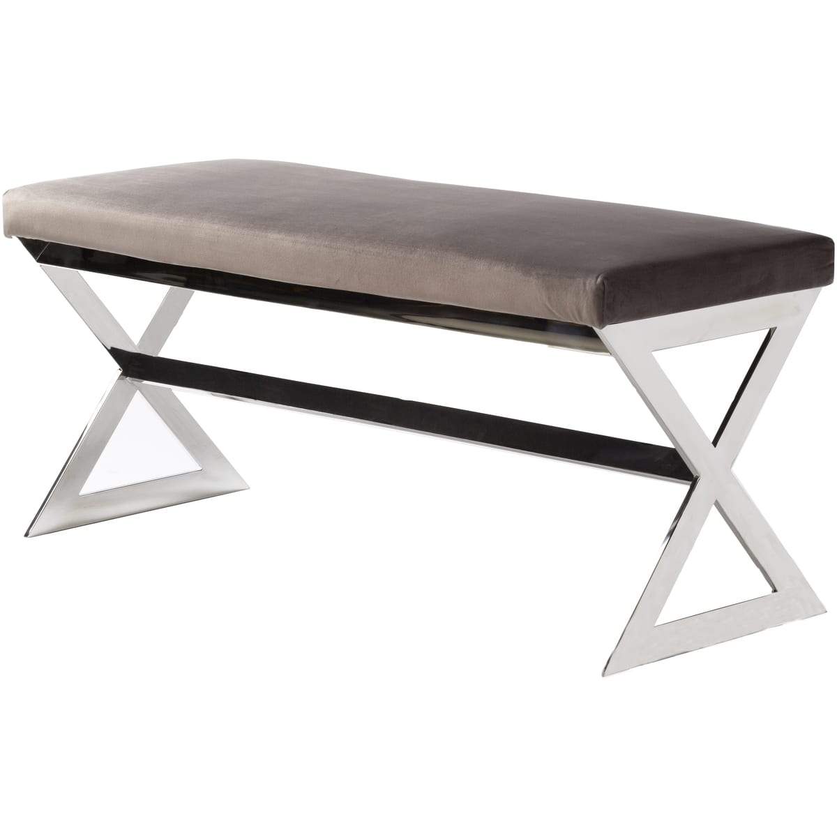 Surya Luster LST-001 Modern Upholstered Bench -Handcrafted, Medium Gray - Fifth and Modern