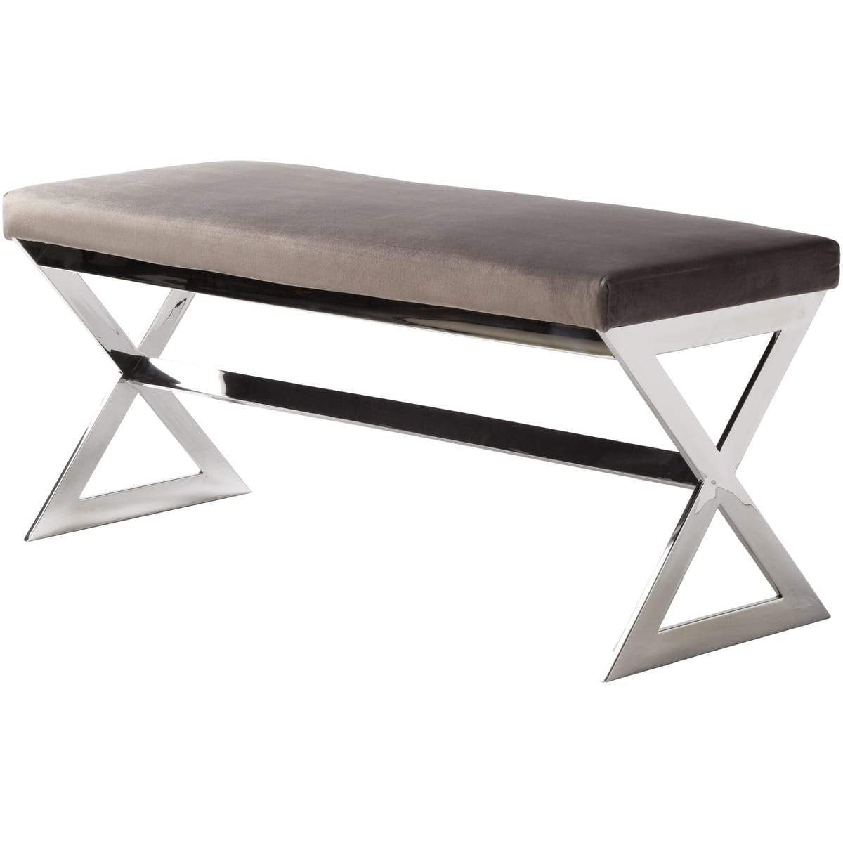 Surya Luster LST-001 Modern Upholstered Bench -Handcrafted, Medium Gray - Fifth and Modern