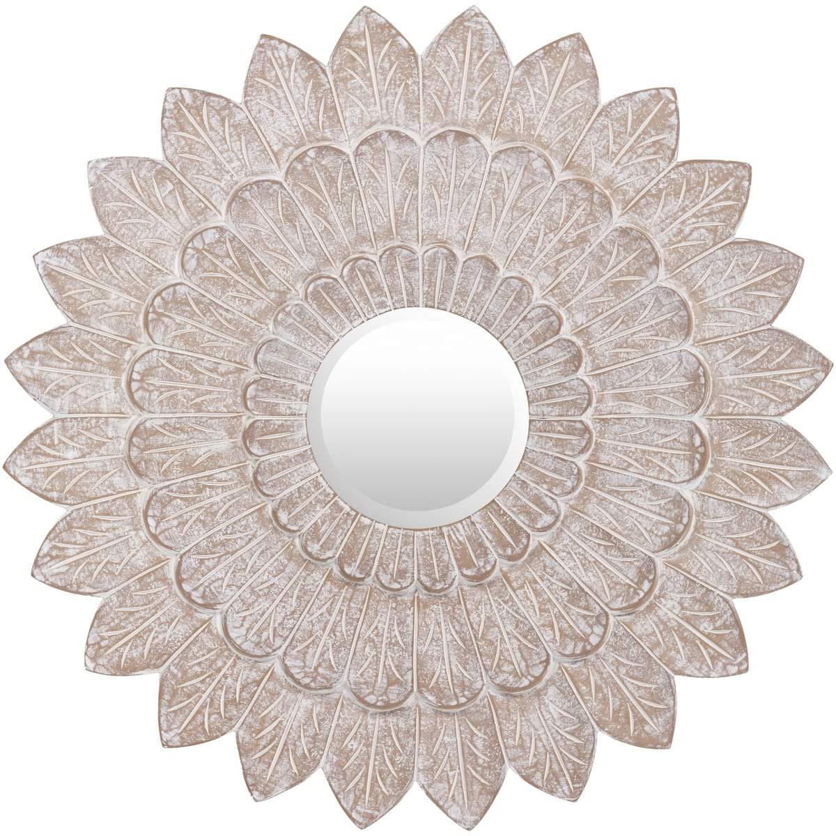 Surya Maneka MEK-003 Round Traditional Mirror -White Washed - Fifth and Modern