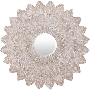 Surya Maneka MEK-003 Round Traditional Mirror -White Washed - Fifth and Modern