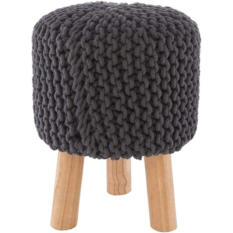 Surya Malmo MLM-001 Bohemian Stool, Footstool -Handcrafted, Cotton, Wood, Charcoal top - Fifth and Modern