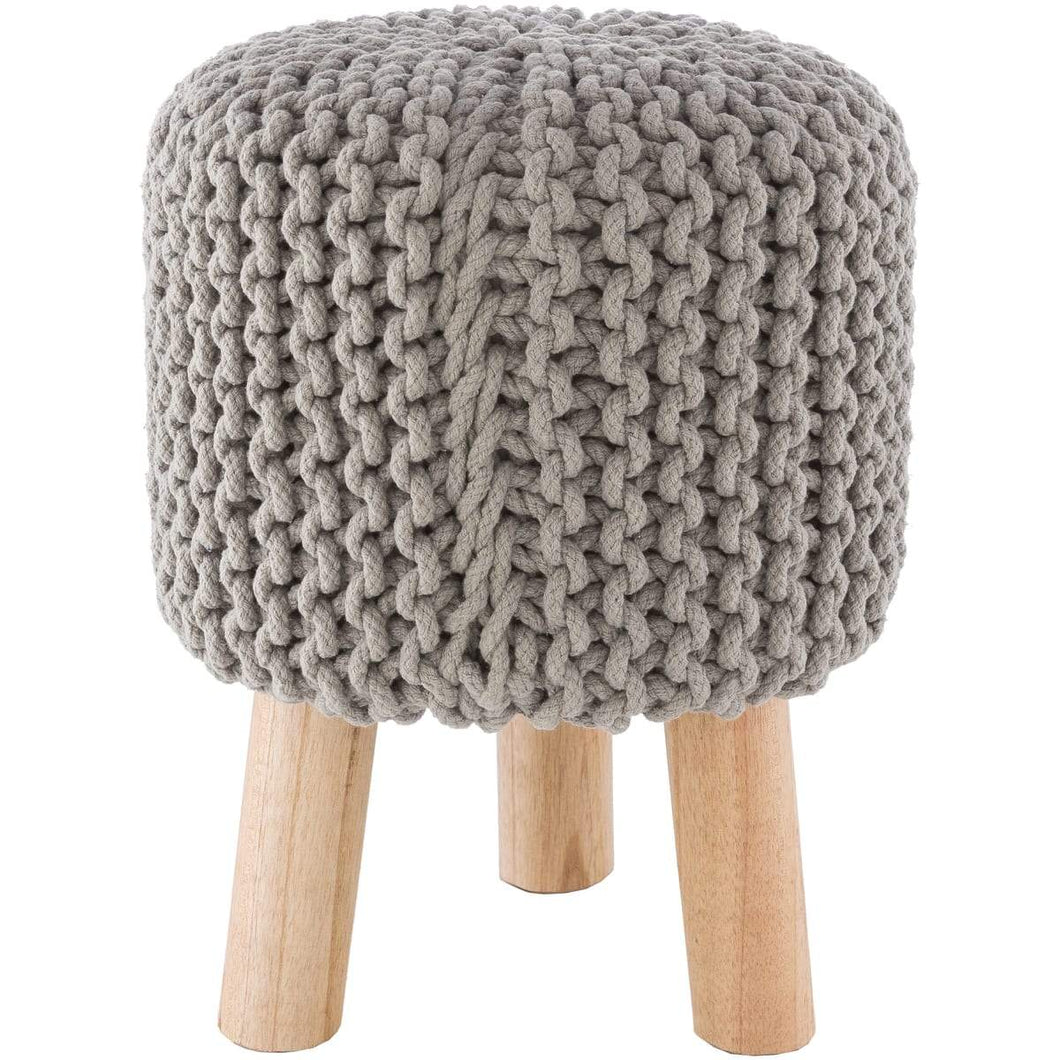 Surya Malmo MLM-004 Bohemian Stool, Footstool -Handcrafted, Cotton, Wood, Medium Gray - Fifth and Modern