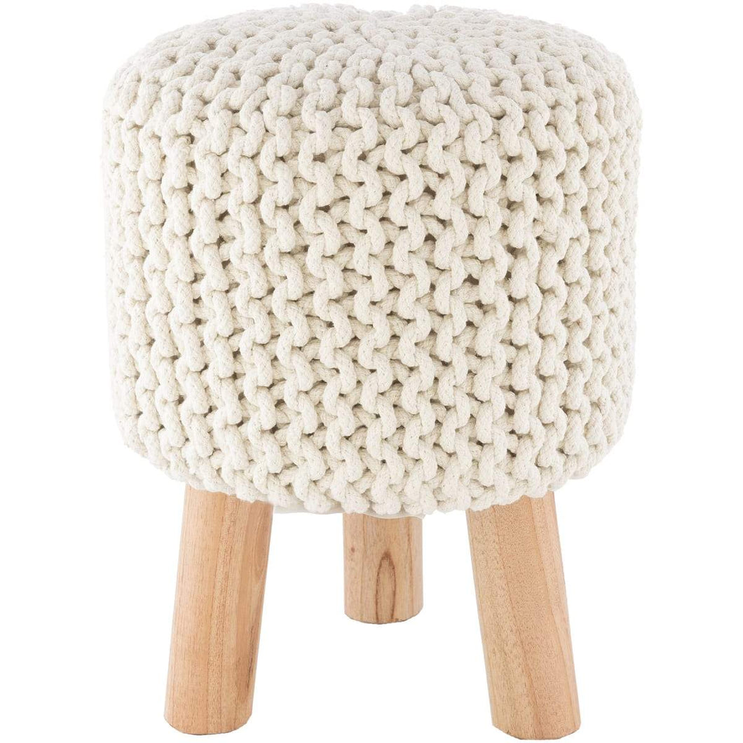 Surya Malmo MLM-005 Bohemian Stool, Footstool -Handcrafted, Cotton, Wood, Ivory - Fifth and Modern