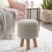 Surya Malmo MLM-005 Bohemian Stool, Footstool -Handcrafted, Cotton, Wood, Ivory - Fifth and Modern