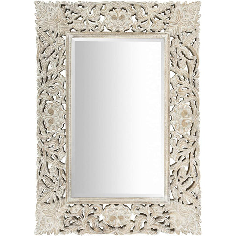 Surya Naomi NMI-001 Rectangle Updated Traditional Mirror With Beveled Glass -White - Fifth and Modern