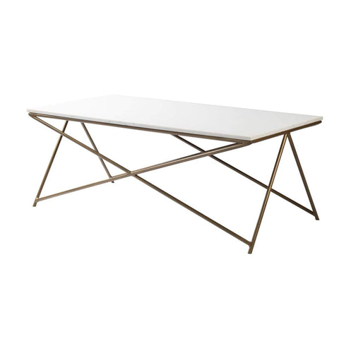 Surya Norah NRH-002 Handcrafted, Modern, Coffee Table -White Marble Top, Gold Metal Base - Fifth and Modern