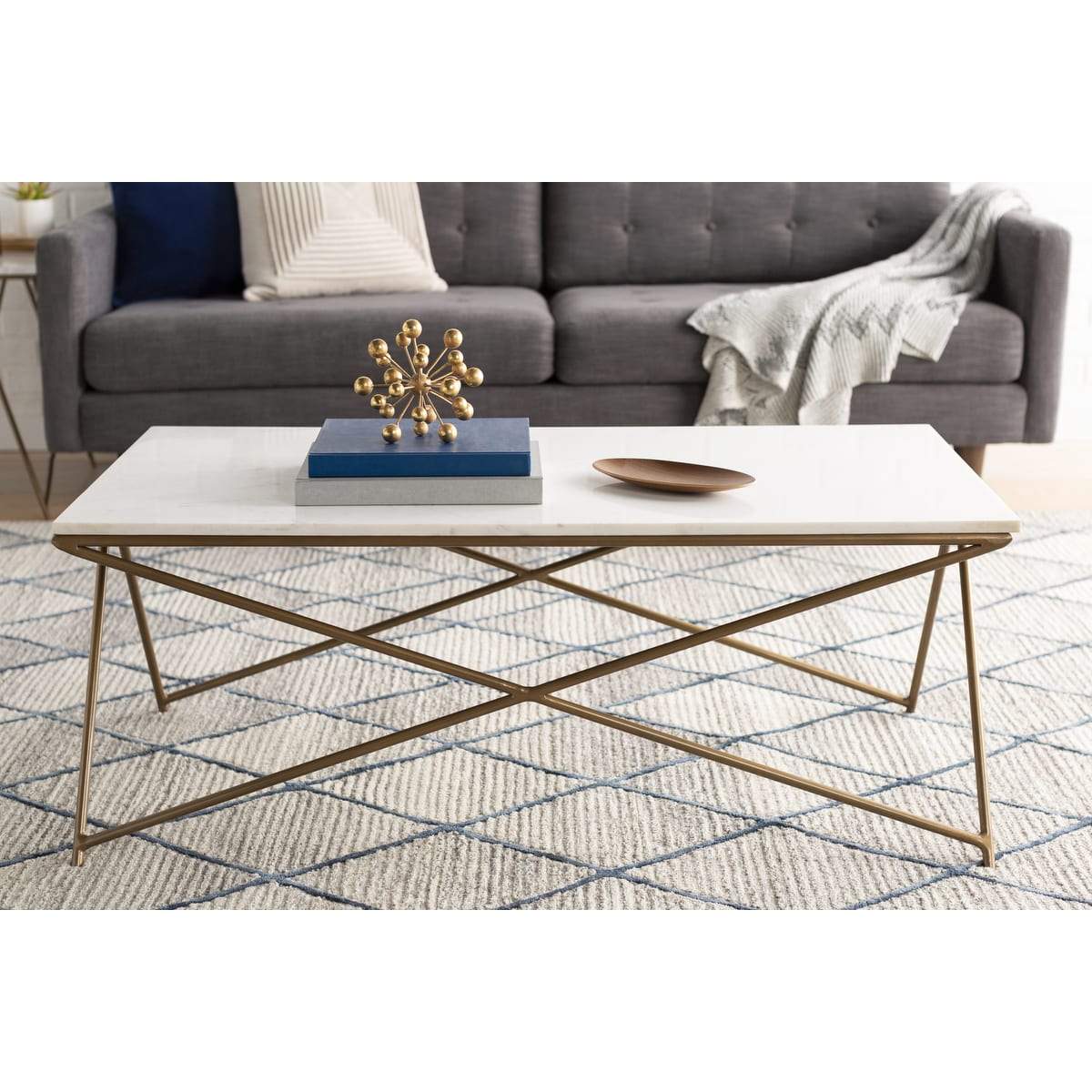 Surya Norah NRH-002 Handcrafted, Modern, Coffee Table -White Marble Top, Gold Metal Base - Fifth and Modern