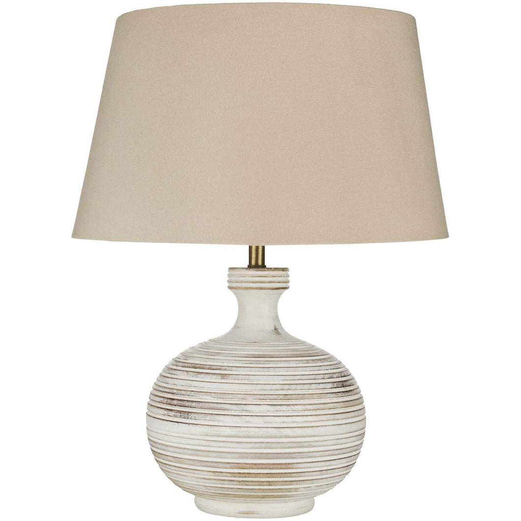 Surya Cross OSS-001 Transitional Table Lamp -Distressed Wood Body & Taupe Shade - Fifth and Modern