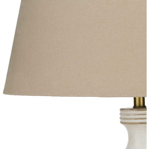 Surya Cross OSS-001 Transitional Table Lamp -Distressed Wood Body & Taupe Shade - Fifth and Modern