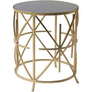 Surya Parisian PSI-001 Modern End Table -Handcrafted, Black Glass Top, Metal Base - Fifth and Modern