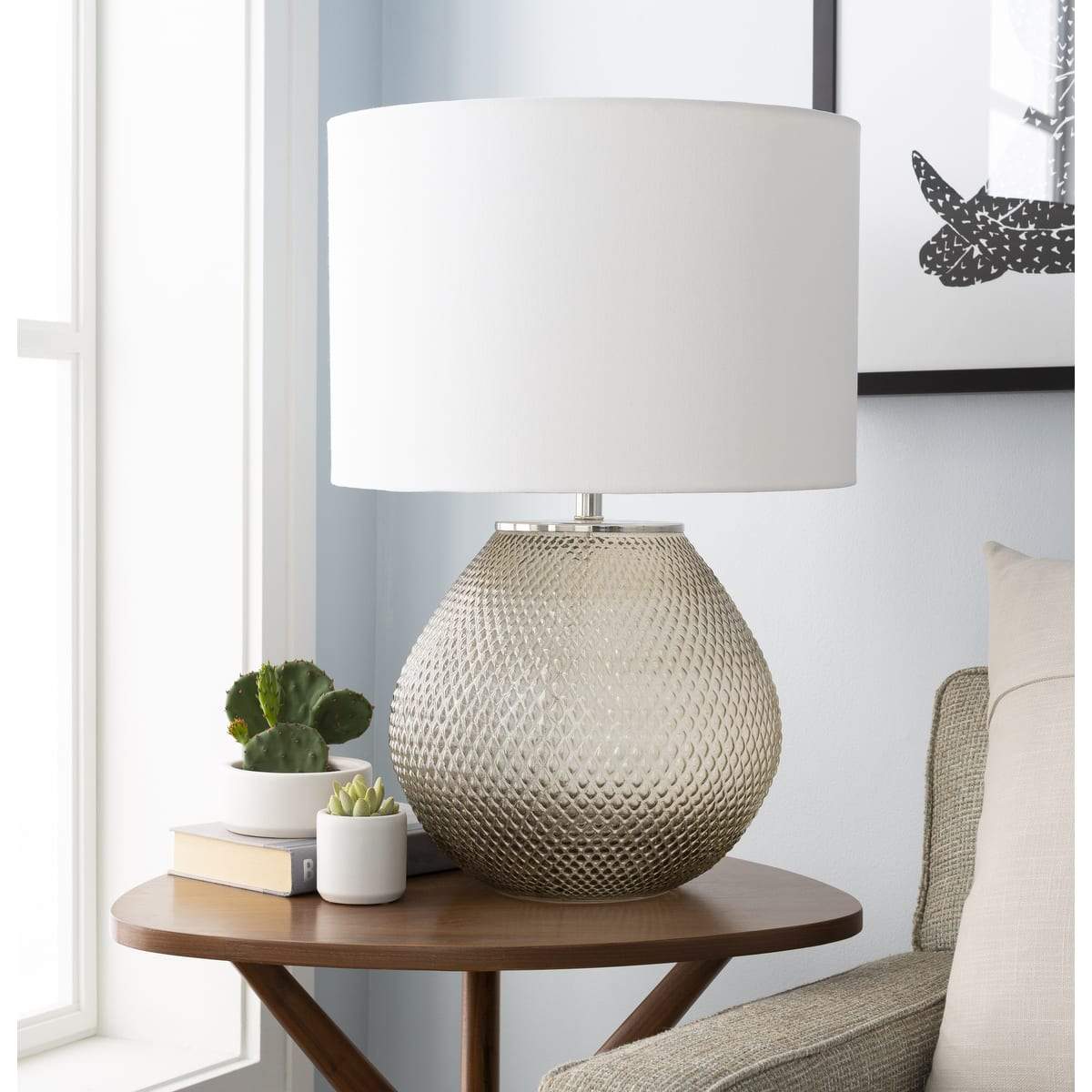 Surya Arlo RLO-001 Transitional Table Lamp -Medium Gray, Glazed Glass - Fifth and Modern