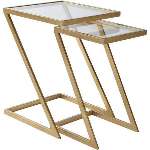 Surya Sia SIA-001 Modern Nesting Table Set -Glass Top, Metal Base - Fifth and Modern