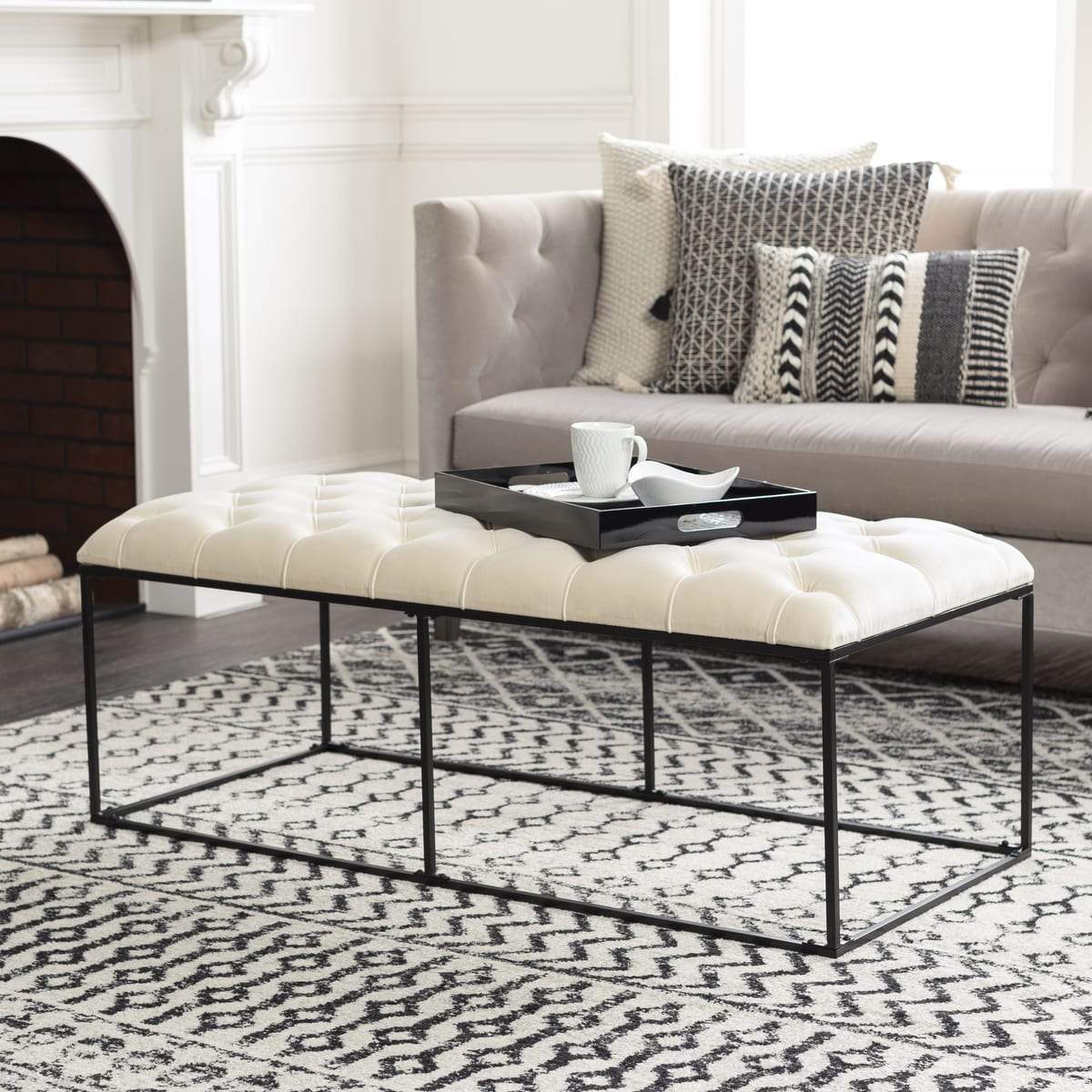 Surya Savoy SVY-001 Modern Velvet Bench -Ivory Top - Fifth and Modern