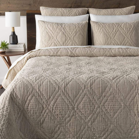 Surya Tatum TUM-1000 Quilt Bedding Set -100% Cotton, Beige - Fifth and Modern