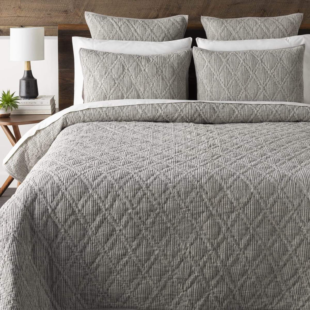 Surya Tatum TUM-1001 Quilt Bedding Set -100% Cotton, Light Gray - Fifth and Modern