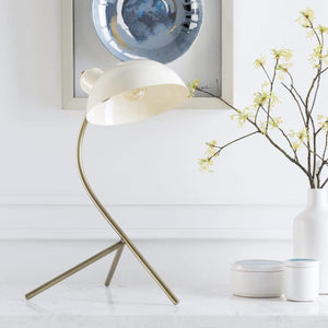 Surya Ula ULA-001 Modern Table Lamp - Polished Brass Body, Beige Metal Shade - Fifth and Modern